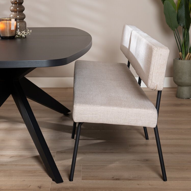 Scandinavische eetkamerbank Espen beige gerecyclede stof 190 cm