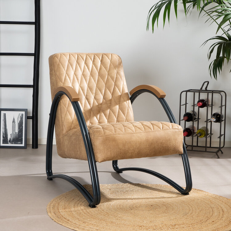 Industriële fauteuil Ivy eco-leer beige