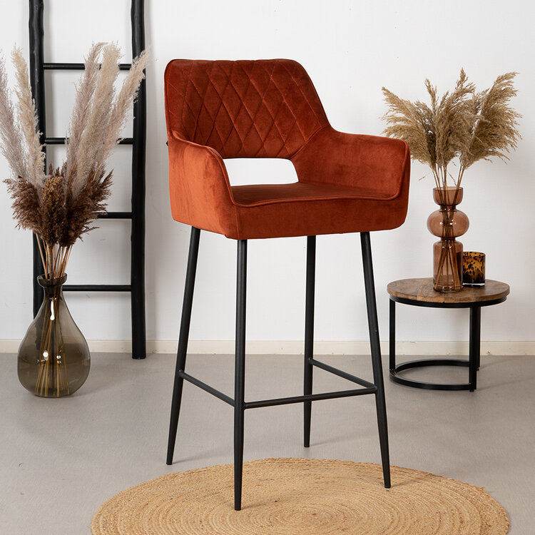 Velvet barkruk Mika koper 78 cm