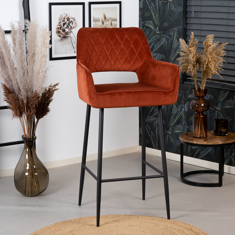 Velvet barkruk Mika koper 78 cm
