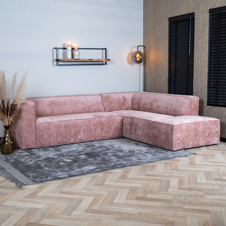 Hoekbank Memphis roze stof chenille rechts