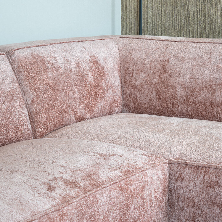 Hoekbank Memphis roze stof chenille rechts