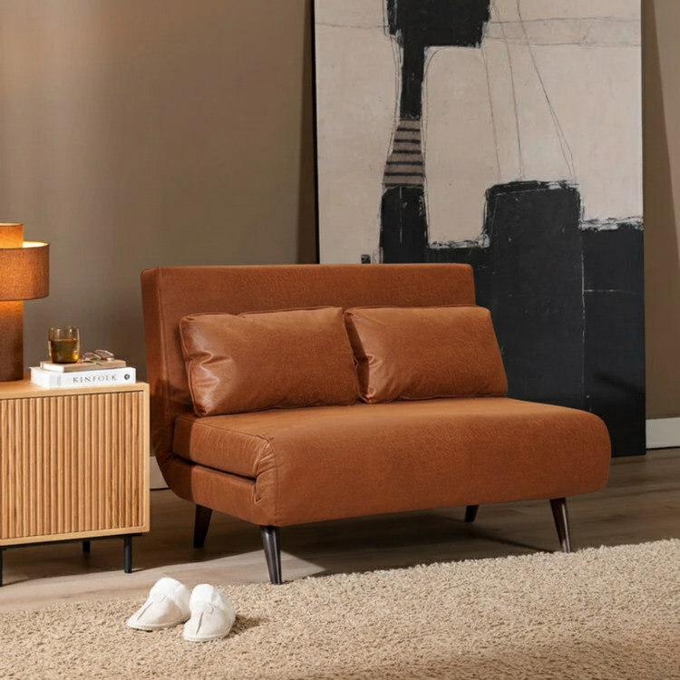 Slaapbank 1,5 persoons Kristian cognac eco-leer