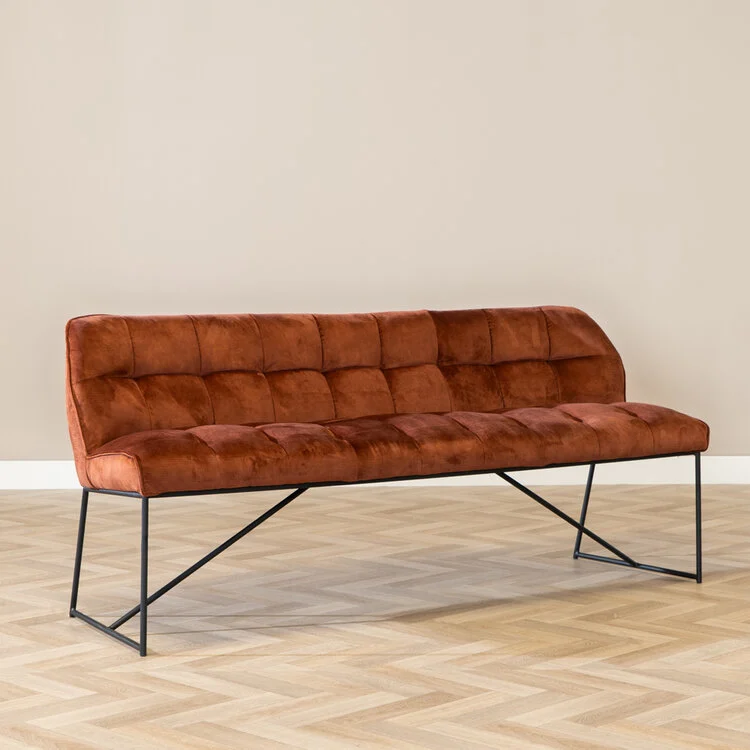 Velvet eetkamerbank Janna koper 220 cm
