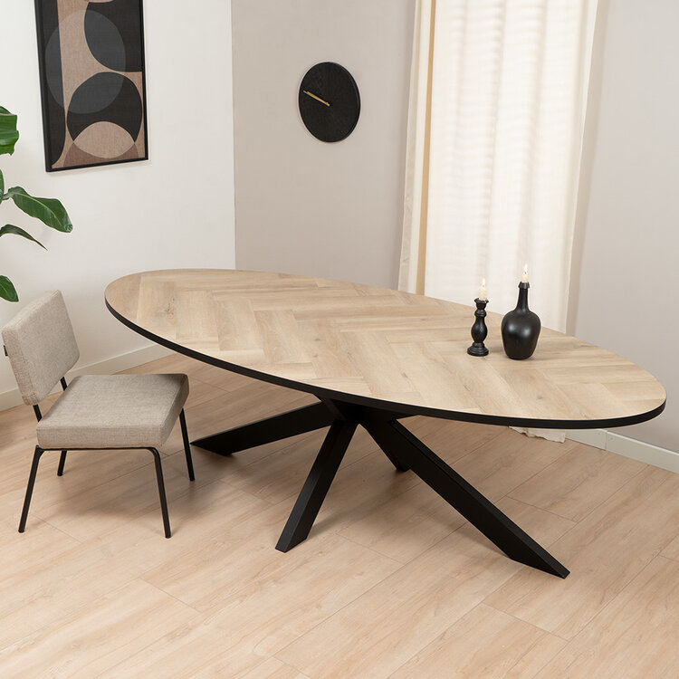 Visgraat eettafel ovaal Joren PVC 240 x 110 cm