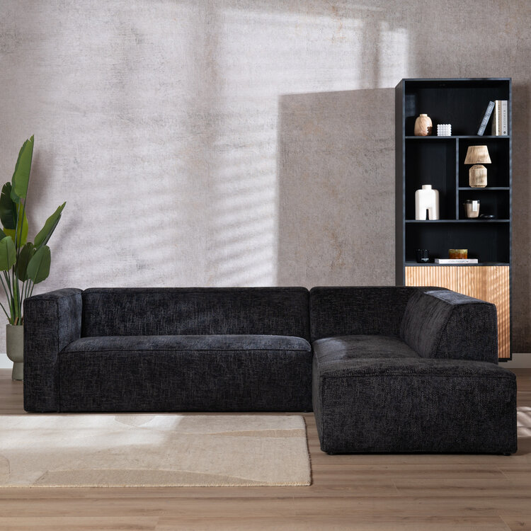 Hoekbank Memphis stof chenille zwart rechts