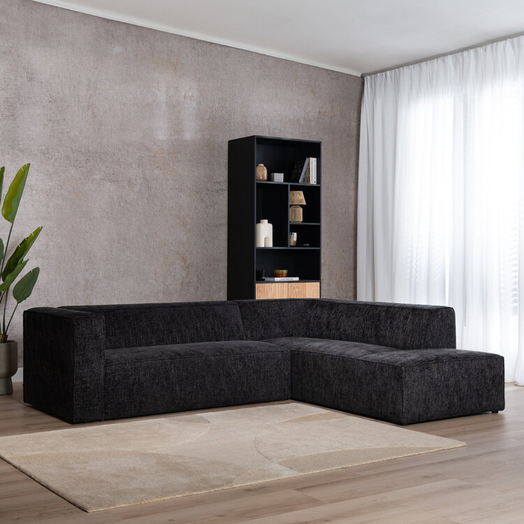 Hoekbank Memphis stof chenille zwart rechts
