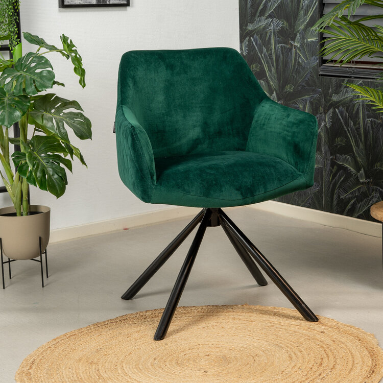 Velvet eetkamerstoel Furtado draaibaar groen
