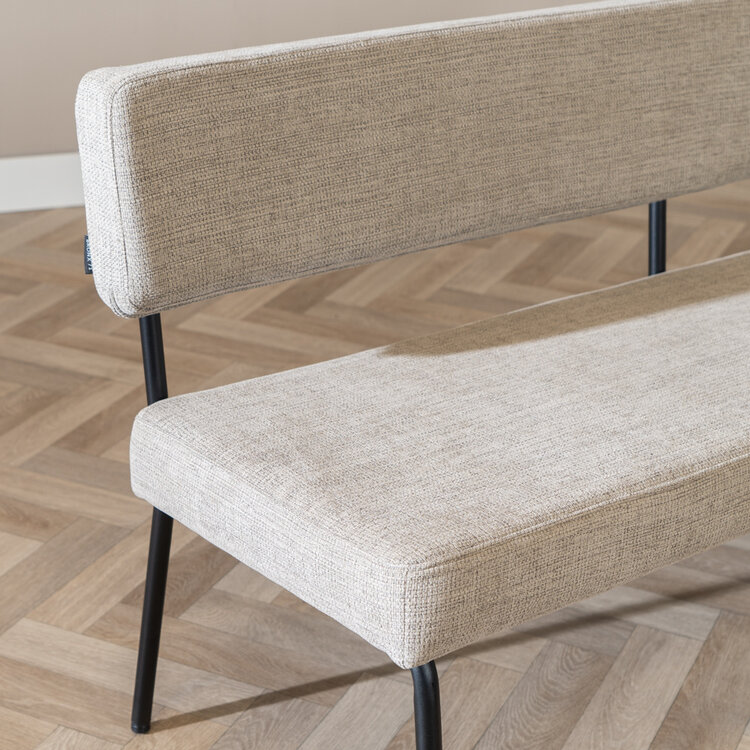 Scandinavische eetkamerbank Espen taupe gerecyclede stof 160 cm