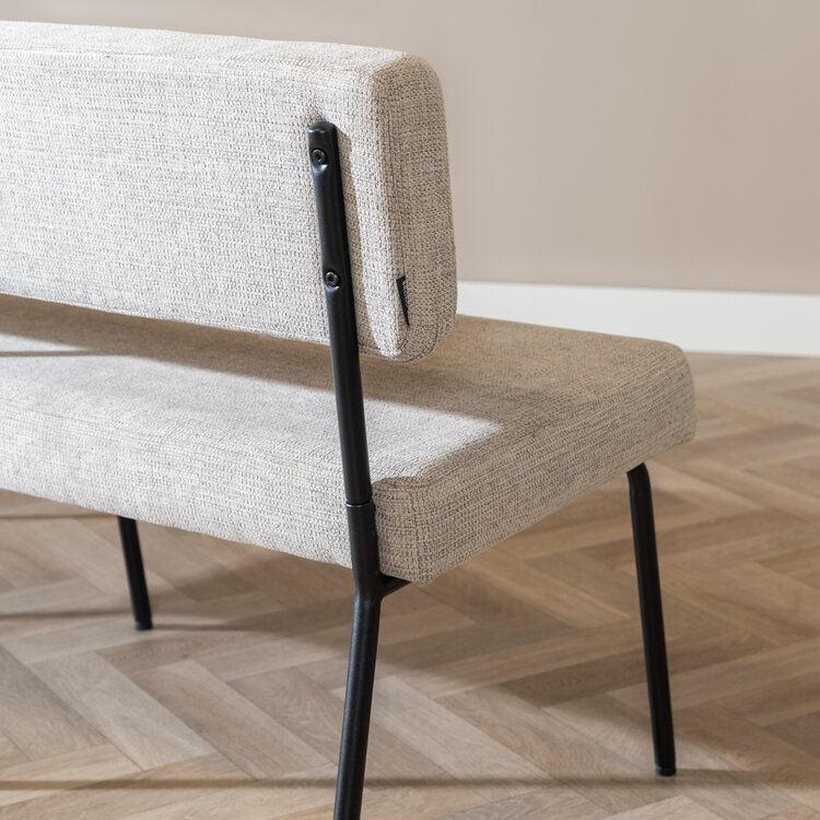 Scandinavische eetkamerbank Espen taupe gerecyclede stof 160 cm
