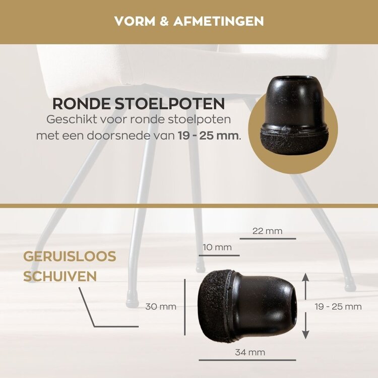Vloerbeschermer set (voor 4 poten) zwart Ø19-25 mm