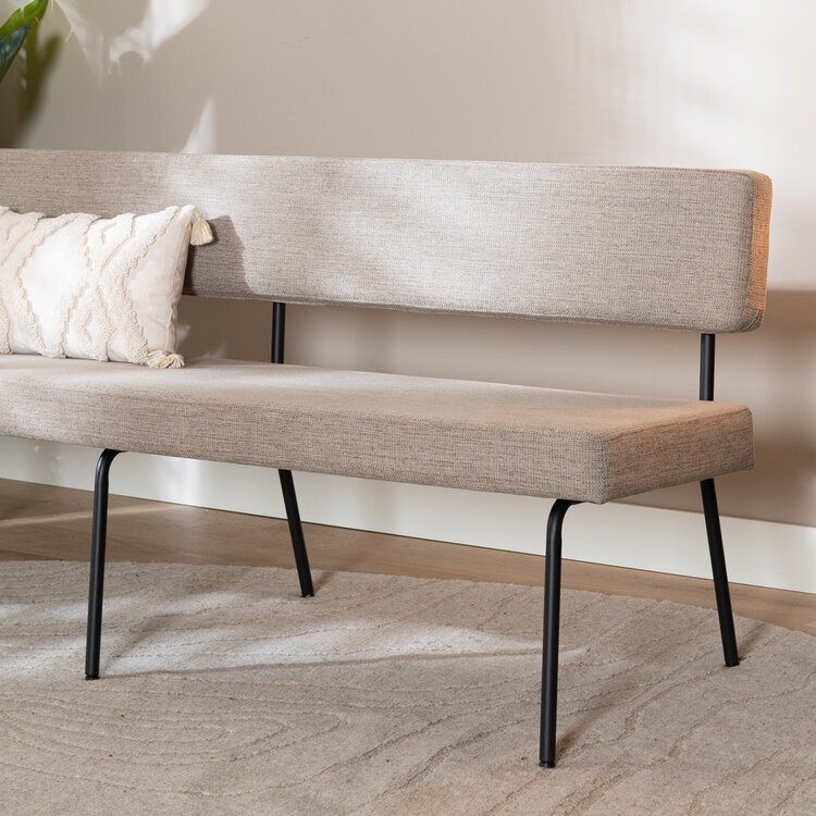 Scandinavische eetkamerbank Espen taupe gerecyclede stof 190 cm