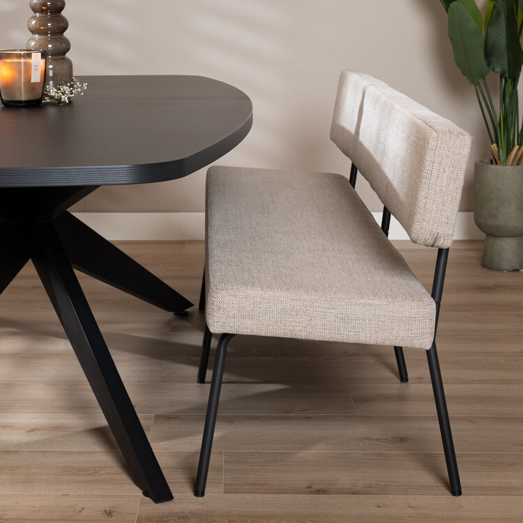 Scandinavische eetkamerbank Espen taupe gerecyclede stof 190 cm
