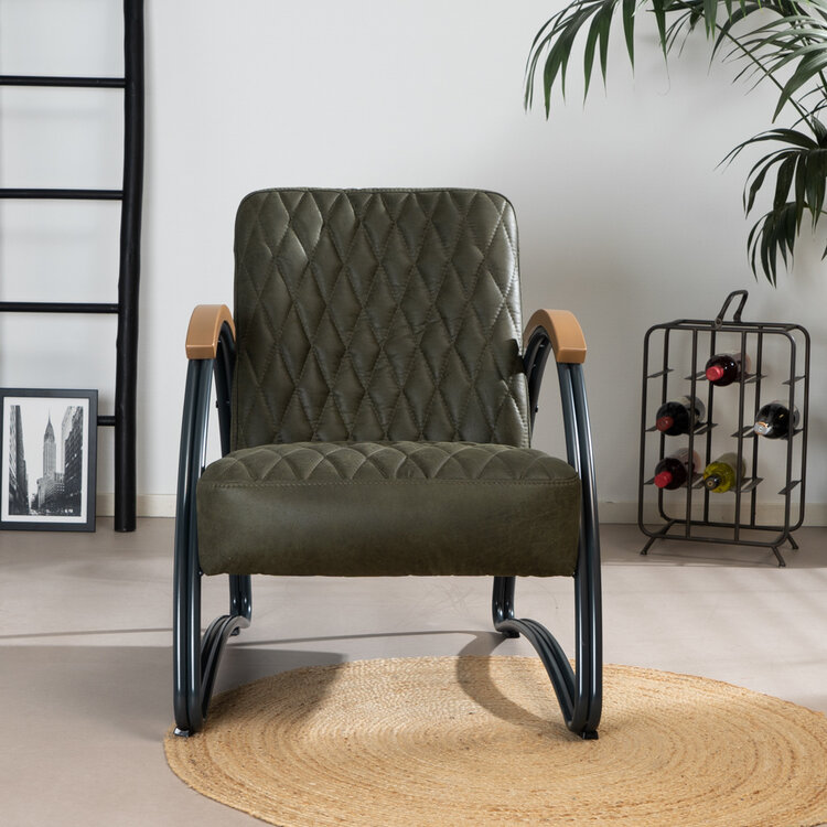 Industriële fauteuil Ivy eco-leer olijfgroen