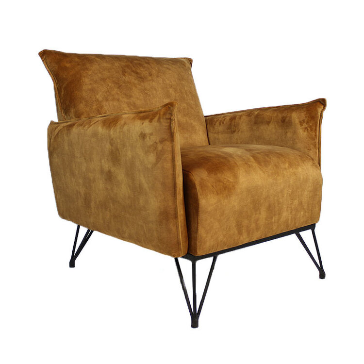 Velvet fauteuil Mika okergeel