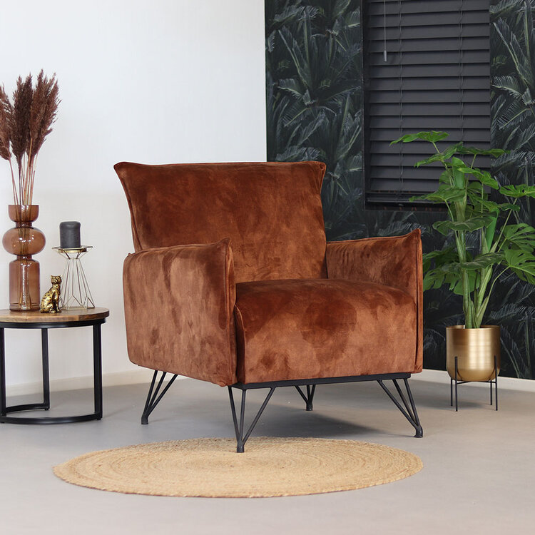 Velvet fauteuil Mika koper