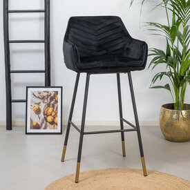Velvet barkruk Fiona zwart 65-78 cm
