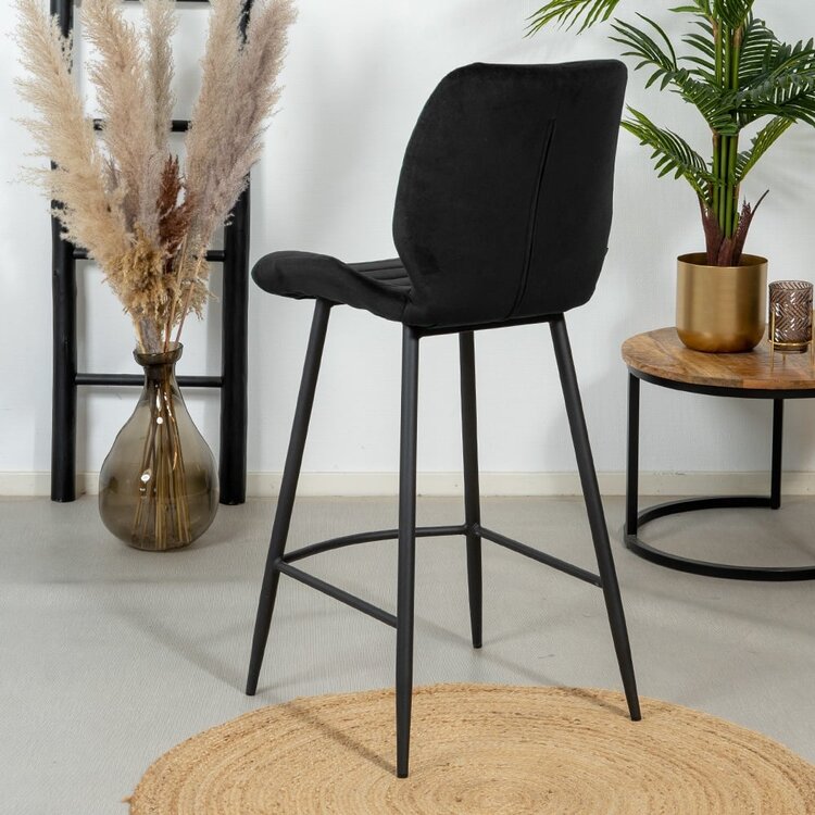 Velvet barkruk Toby zwart 71 cm