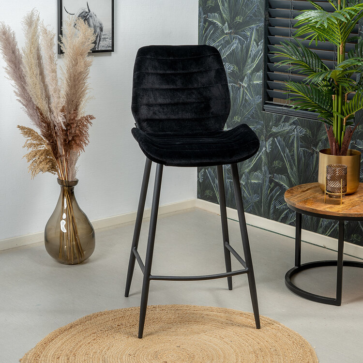 Velvet barkruk Toby zwart 71 cm