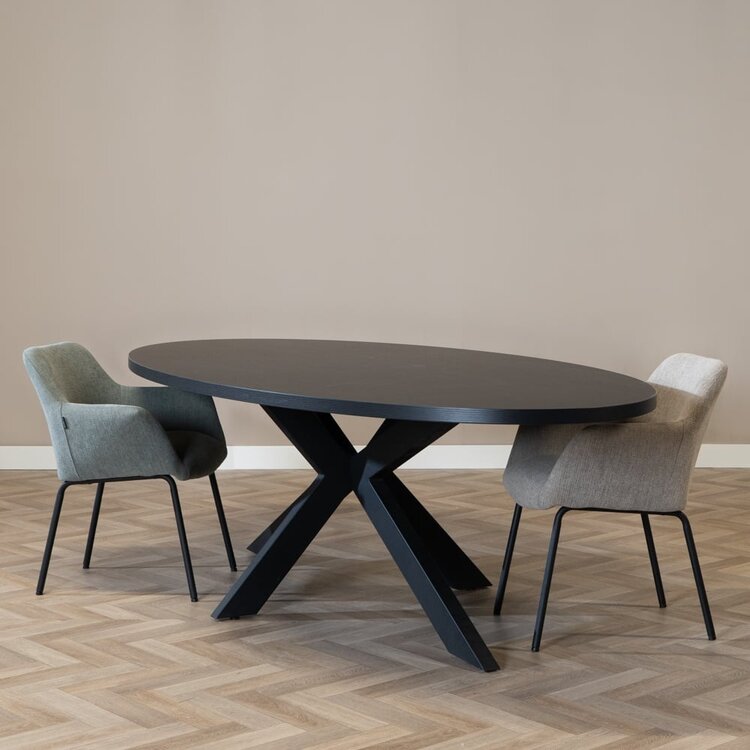 Eettafel Carl melamine zwart ovaal 270 x 130 cm