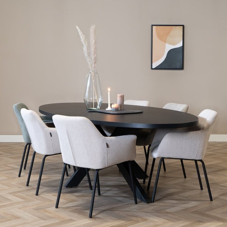 Eettafel Carl melamine zwart ovaal 270 x 130 cm
