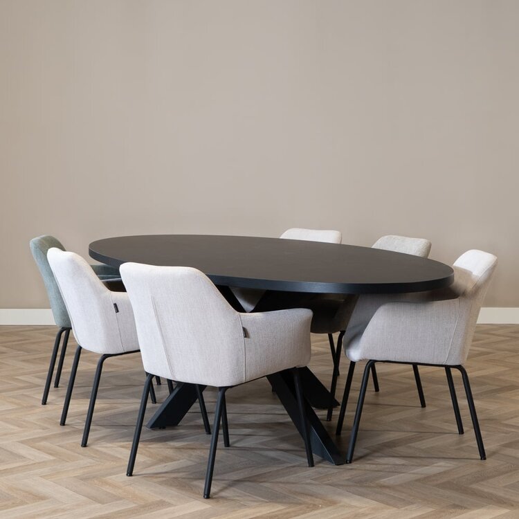 Eettafel Carl melamine zwart ovaal 270 x 130 cm
