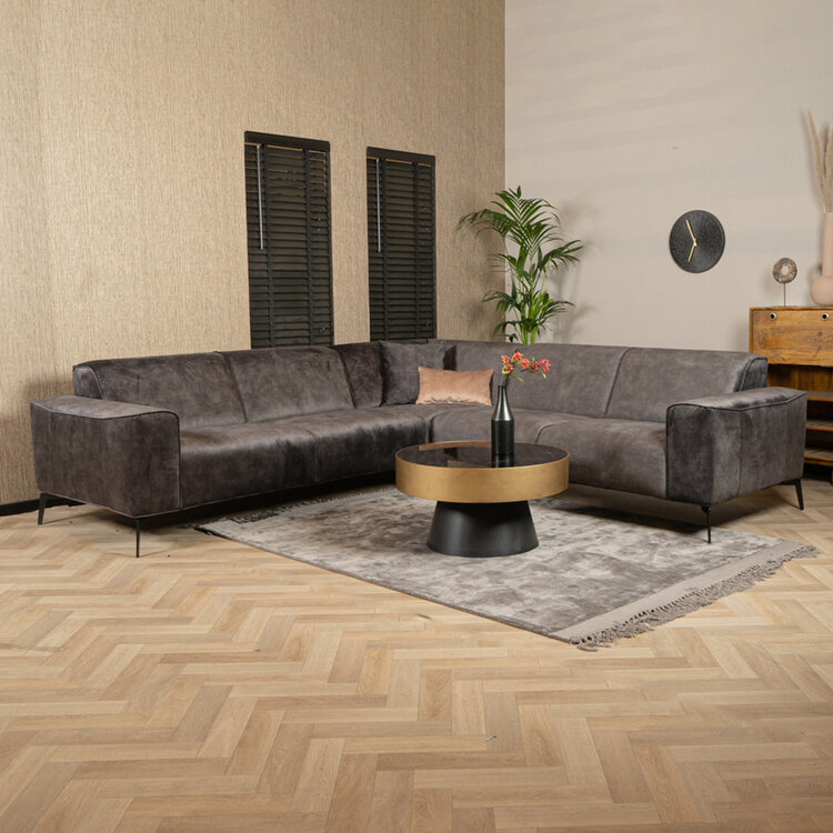 Velvet hoekbank Vegas antraciet links/rechts