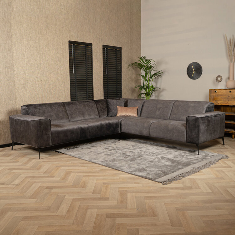Velvet hoekbank Vegas antraciet links/rechts