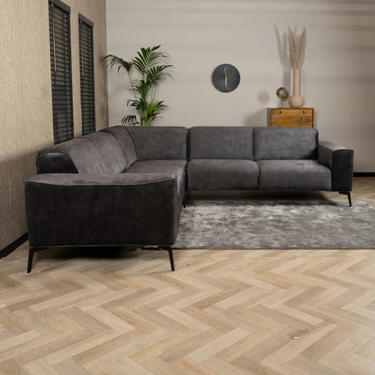 Velvet hoekbank Vegas antraciet links/rechts