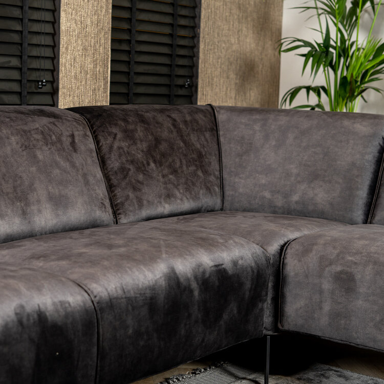 Velvet hoekbank Vegas antraciet links/rechts