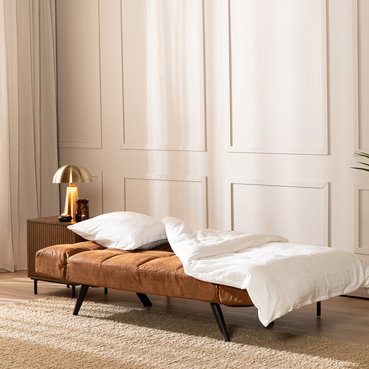 Slaapbank 1,5-persoons Timo cognac eco-leer