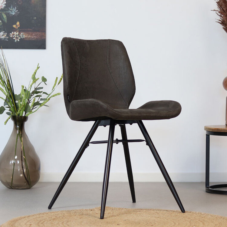 Industriële eetkamerstoel Barrel antraciet eco-leer