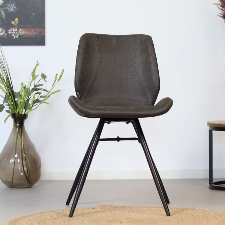 Industriële eetkamerstoel Barrel antraciet eco-leer