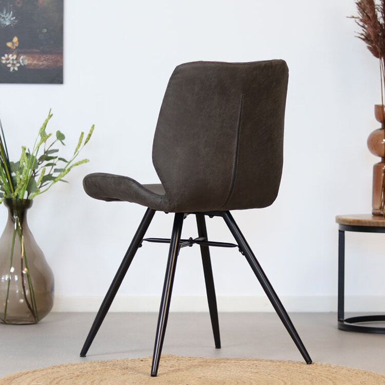 Industriële eetkamerstoel Barrel antraciet eco-leer