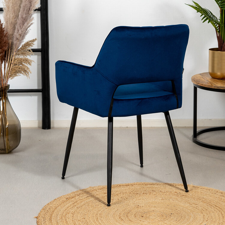 Velvet eetkamerstoel Mika donkerblauw