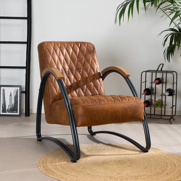 Industriële fauteuil Ivy eco-leer cognac