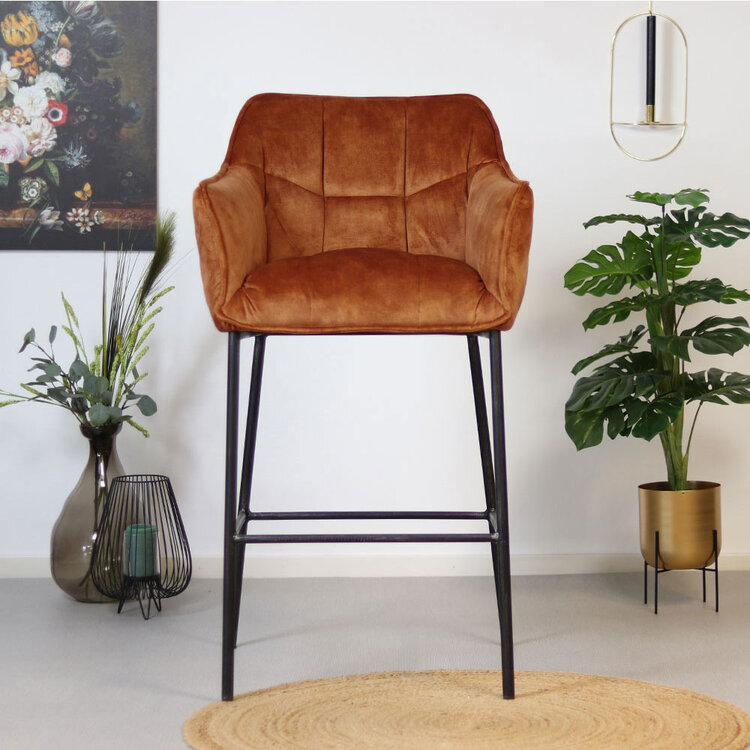 Velvet barkruk Jayron koper 82 cm