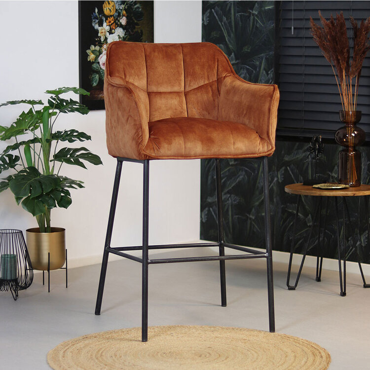 Velvet barkruk Jayron koper 82 cm
