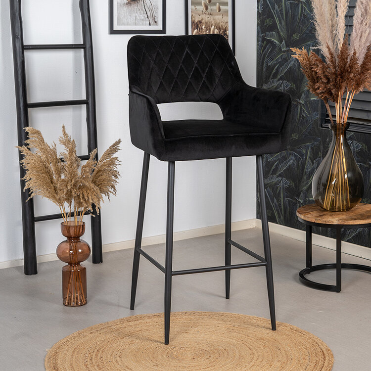 Velvet barkruk Mika zwart 78 cm