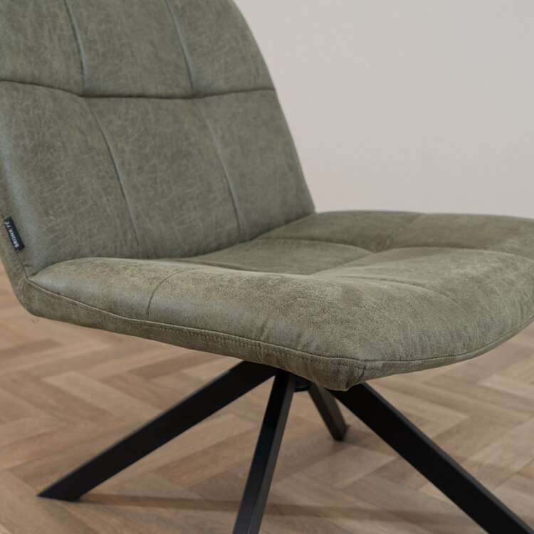 Industriële fauteuil Eevi olijfgroen eco-leer