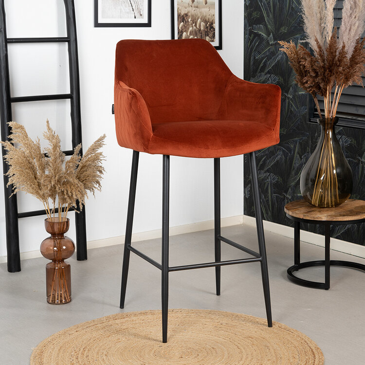 Velvet barkruk Nelly koper 78 cm