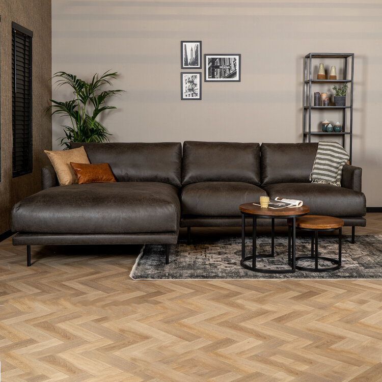 Industriële hoekbank Denver antraciet eco-leer links