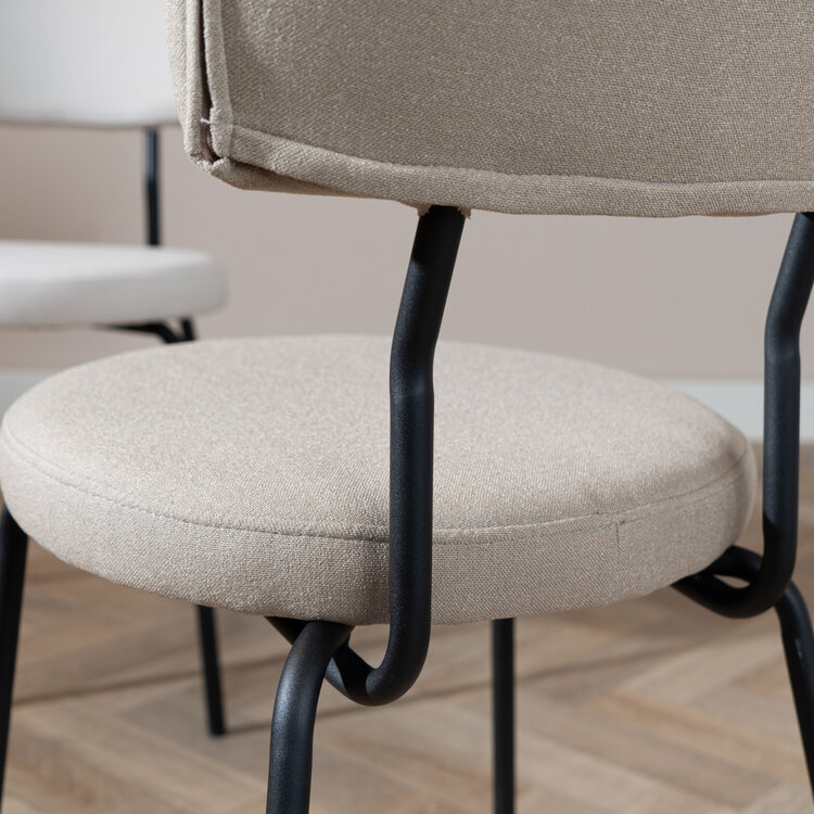 Scandinavische eetkamerstoel Lyon taupe gerecyclede stof stapelbaar