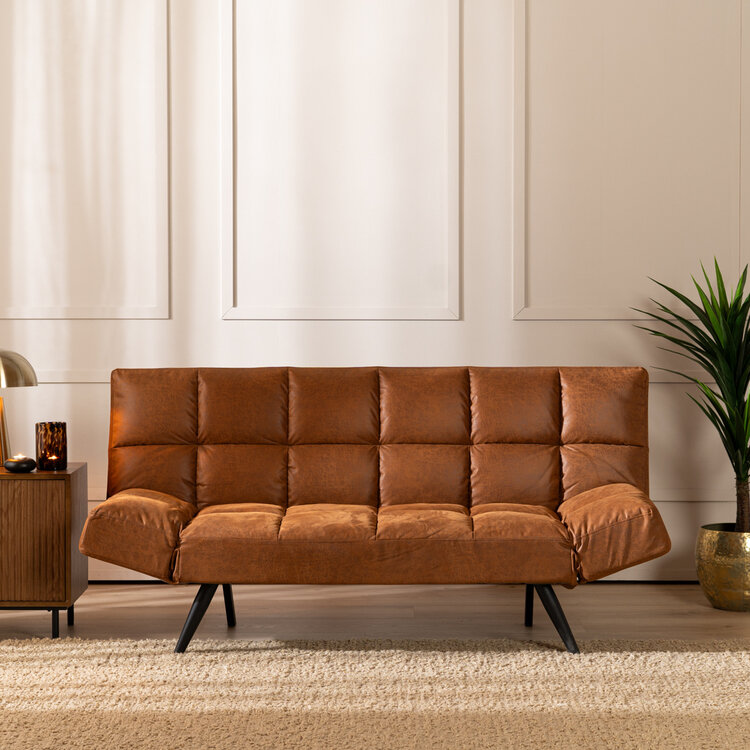 Slaapbank 1,5-persoons Timo cognac eco-leer