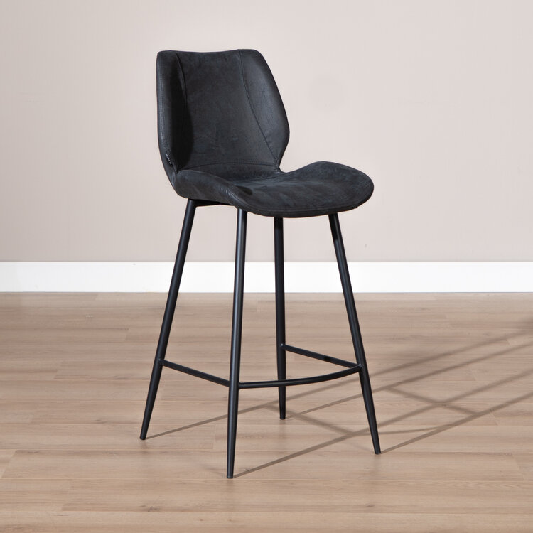 Industriële barkruk Barrel zwart/antraciet eco-leer 69 cm