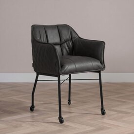 Eetkamerstoel met wieltjes Royce eco-leer antraciet