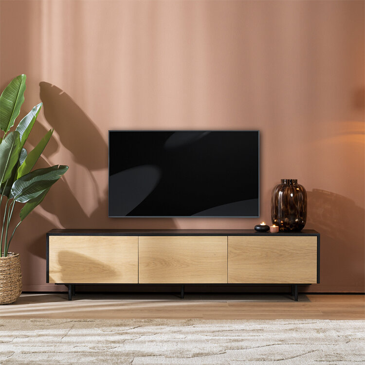 Tv-meubel Thomas zwart/blank eiken 180 cm