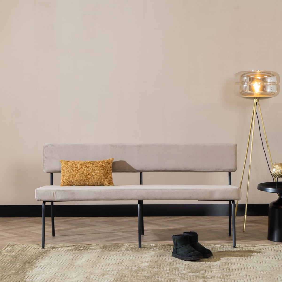 Velvet eetkamerbank Espen taupe 160 cm