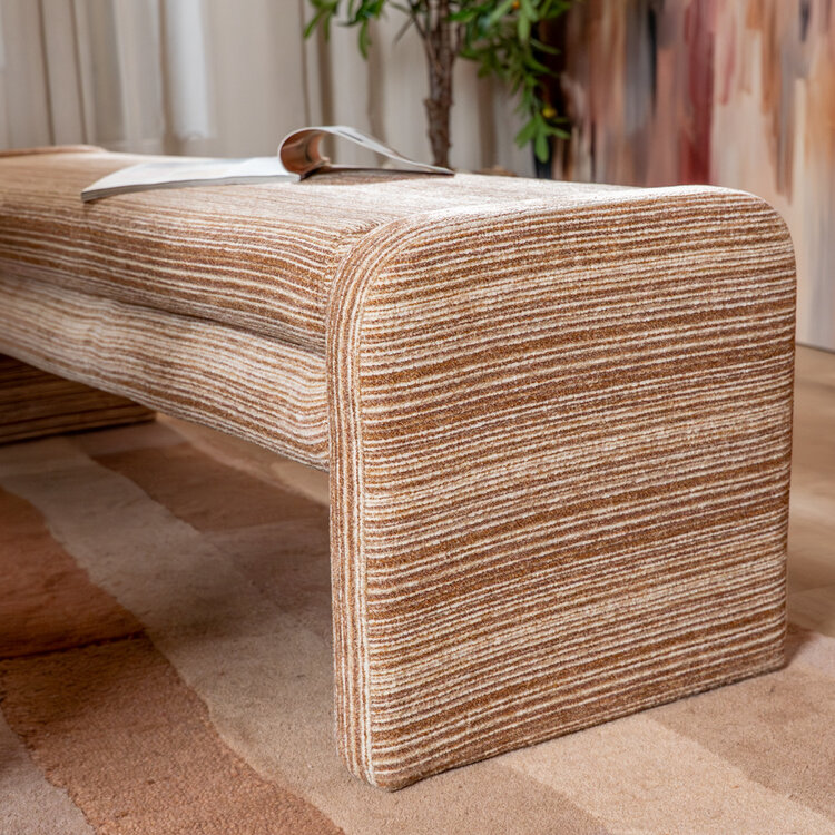 Eetkamerbank Ravi chenille beige/pink 160 cm