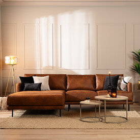 Industriële hoekbank Denver cognac eco-leer links
